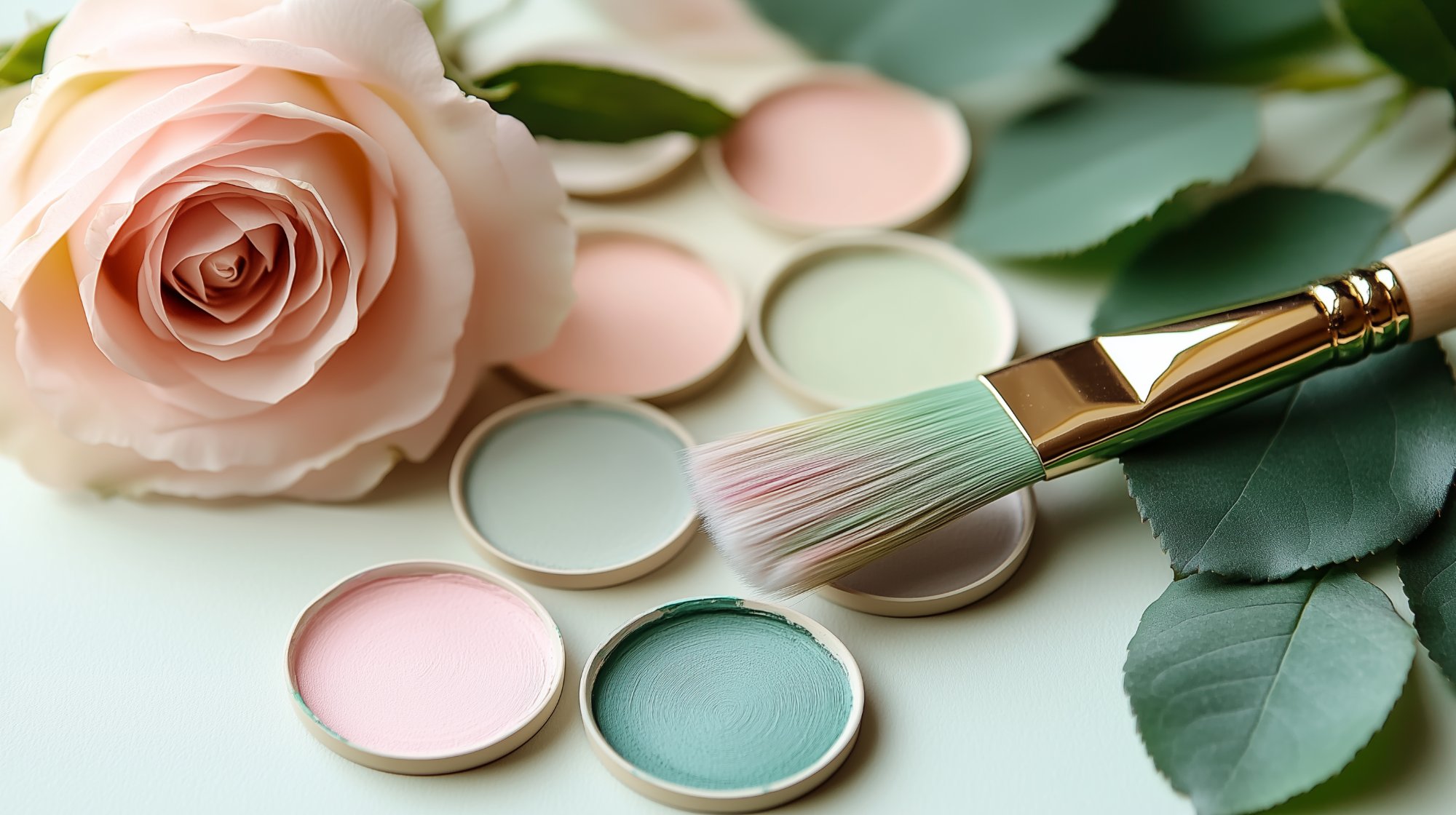 Artist paint palette with brand colors and rose