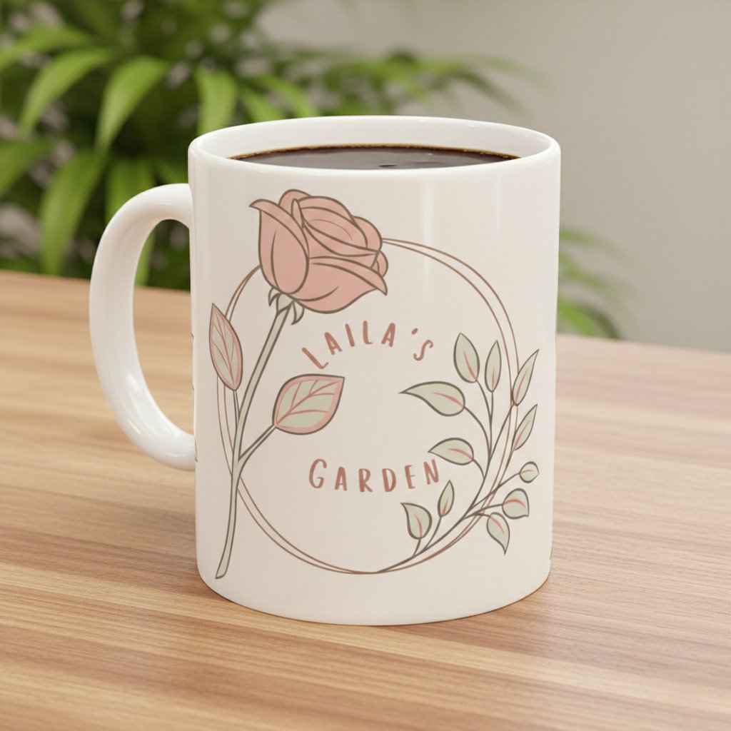Laila's Garden ceramic mug on table